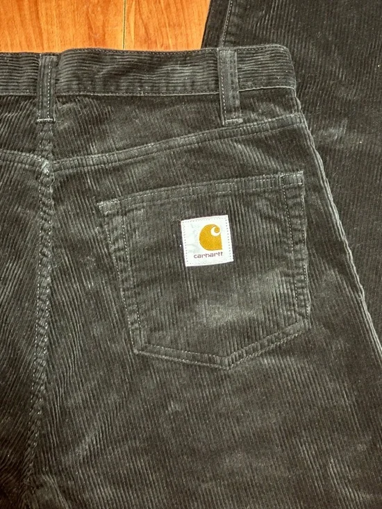 Carhartt WIP Black Corduroy Straight-Leg Pants with Logo Patch - Picture 3 of 7